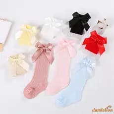 * 0-3 Anos Baby Girl Knee High Socks Meias Longas Macias De Malha Fina Com Arco