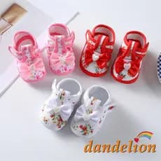 Sapatos Rasos Antiderrapantes para Bebês Meninas, Solado Macio, Laço e Estampa de Flores, para Uso Interno e Externo