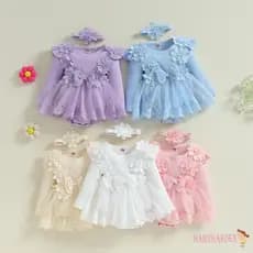 BAGA-Baby Girls 3D Flower Bow Manga Comprida Vestido De Malha Macacão/Bandana/Infantil Adorável Roupas De Outono Com Ner