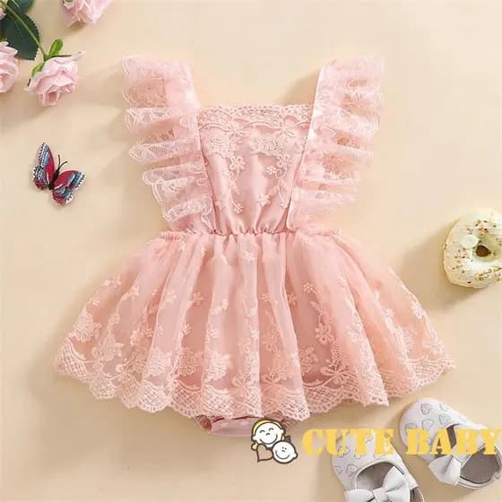 Eph-Infantil Bebê Meninas Vestido De Renda Sem Mangas Patchwork Body De Verão,0-24 Meses
