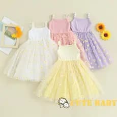 Eph-Vestido de Verão para Infantil Bebês Meninas Estampa de Margaridas Malha Vestido de Princesa,0-4 Anos