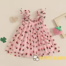 Vestido Infantil Eph Para Meninas Com Estampa De Morango , De Princesa De Tule De Verão,0-4 Anos