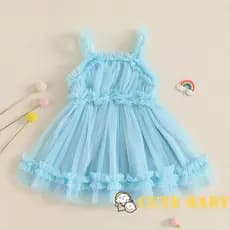 Eph-Vestido Infantil Bebê De Tule De Verão Para Meninas Cor Sólida Sem Mangas Malha Evasê,0-4 Anos