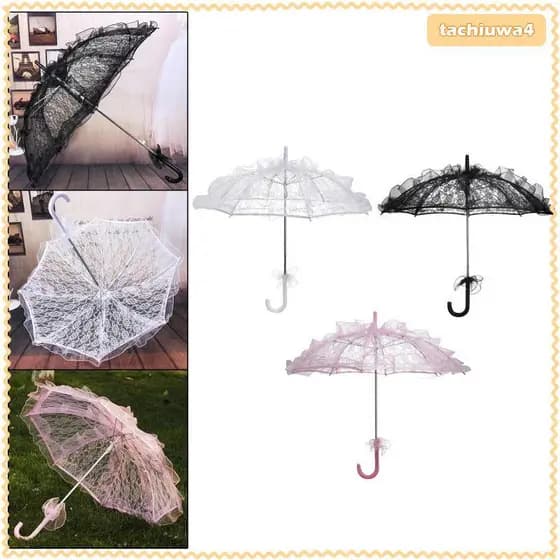 [Tachiuwa3] Guarda-Sol De Renda De Casamento Chuva De Noiva Vintage Feito À Mão Com Flor E Alça De Metal Adequado Para M