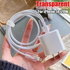 Cabo Protetor De Carregador Transparente De Desenho Animado USB Enrolador Para iPhone 18W 20W Tampa Do