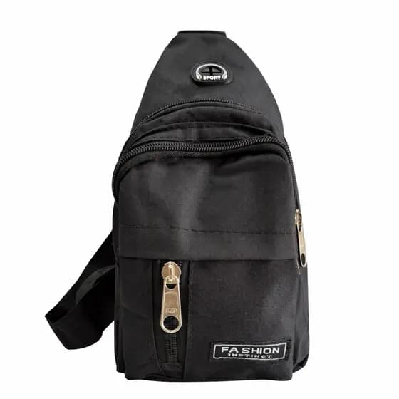 Bolsa Transversal unissex Sport Preta Compacta Impermeável Pochete Peitoral Crossbody Com 3 Zíperes Ajustável
