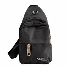 Bolsa Transversal unissex Sport Preta Compacta Impermeável Pochete Peitoral Crossbody Com 3 Zíperes Ajustável