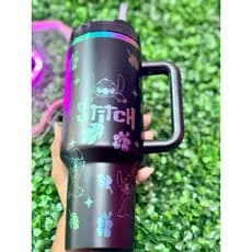 Copo Stitch 1.200 Litros Holográfico | Copo com Canudo e Tampa | Copo Disney | Presente Infantil