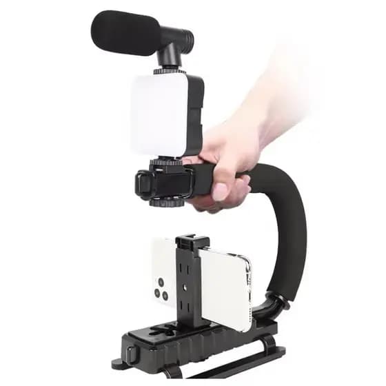 Kit Estabilizador De Celular e Câmera Com Microfone e Iluminação Gravação de Vídeo