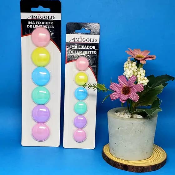 Kit 6 Imã decorativo Cores Candy -Prendedor Magnético para Geladeira Mural Fotos Recados