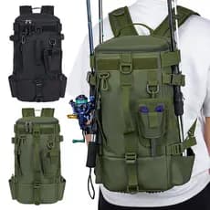 Mochila De Pesca Com Suporte Para Vara , Grande Capacidade , À Prova D'água , Tecido Oxford , Acampamento Ao Ar Livre ,