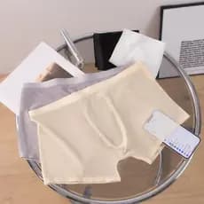 AU-Boxer Roupa Interior De Cintura Média Ultra-Fino Sem Costura Transparente Malha Fio Shorts Briefs Cor Sólida Respiráv