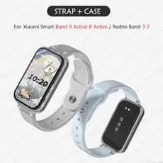 Pulseira De Silicone Com Capa Para Xiaomi Smart Band 9 Active/8 Active  Redmi band 3 2 Moda Cor Sólida Macia Substituir