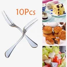10pçs Garfo De Aço Inoxidável De Dois Garfos De Frutas Conjunto De Mesa Para Bolo De Lanches De Sobremesa Cafeteria Home Flatware