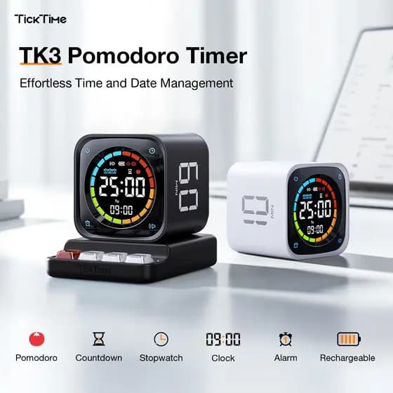 LLANO TK3 Smart Study Timer-Relógio Digital Com Display Grande 4 Em 1 Para Foco | Cronômetro , Contagem Regressiva , Ala