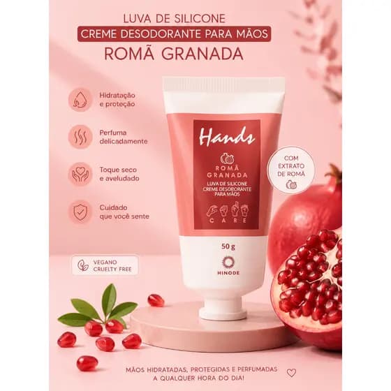 Creme para Mãos Hinode Mini Hands Romã Granada 50g  - Hidratante Luva de Silicone Toque Seco