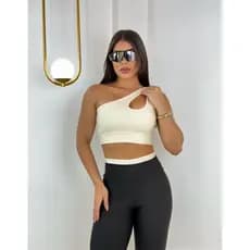 Calça legging Conjunto top croped gota Bicolor Tendência Treino Academia Fitness Crossfit Alta Comprensão