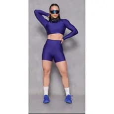 Conjunto Bermuda Short curto fitness Top Croped Manga Longa blusinha Treino Fitness Crossfit Corrida