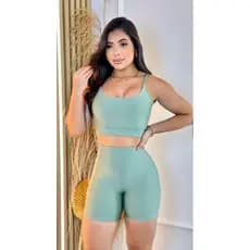 Conjunto Fitness Academia Básico Top Croped + Bermuda Short Curto Acadmia Basico
