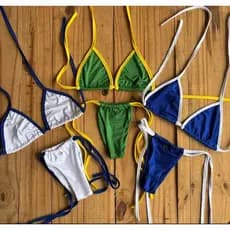 Biquíni Cortininha Brasil Calcinha Fio bronze Amarração Copa Brazil