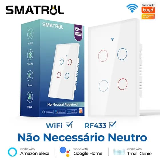 SMATRUL tuya wifi Interruptor de parede inteligente RF433MHz (sem neutralidade) 110-250V