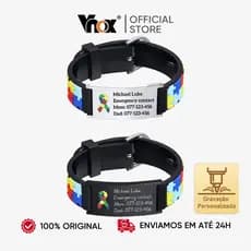 VNOX Cuastom Engrave Pulseira Infantil Autismo Puzzle Colorida - Nome Personalizado Em Aço Inoxidável Para Crianças