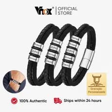 Vnox Aço Inoxidável Personalizado 3/4/5 Nomes Milão Corda E Couro Pulseira De Camada Dupla Para Homens , Joias Presentes