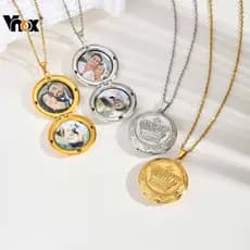 Vnox Crown Rodada Personalização Personalizada Foto Caixa Aberta Pingente Colar Para Mulheres Homens Casal , Ouro Prata