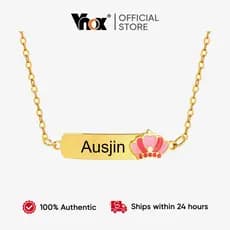 Vnox Personalizado Nome Das Crianças Coroa Borboleta Elemento Colar , Ouro Aço Inoxidável Gravura Bebê Meninas Meninos P