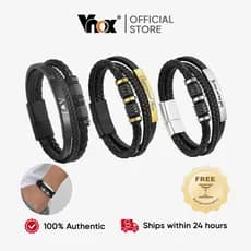 Pulseira De Couro Trançado Personalizada Vnox Para Homens , Tecido Triplo Feito À Mão Com Nome Personalizado E Presente