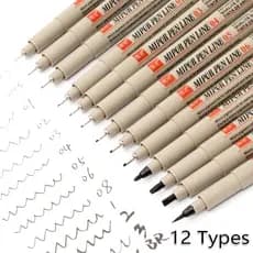 Manga Marcadores 12 Tipos De Agulhas Esboço Linha De Gancho Pintado À Mão Canetas Arte Cabo Impermeável Material