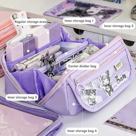 Kawaii Feminino Coração Prisma Lápis Caso Grande Capacidade Estudante De Alto Valor Menina Saco Multifuncional Papelaria