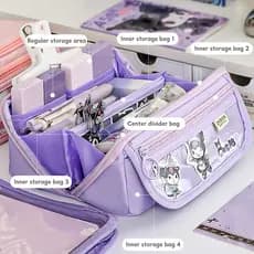 Kawaii Feminino Coração Prisma Lápis Caso Grande Capacidade Estudante De Alto Valor Menina Saco Multifuncional Papelaria