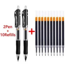 2 canetas + 10 recargas! Conjunto de canetas de gel retrátil de 0,5 mm de grande capacidade
