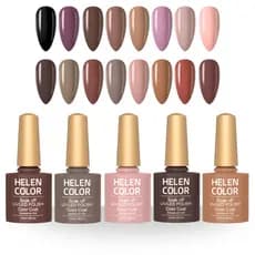 Kit 5/3 Esmaltes em Gel Tons Marrom Nude Clássicos Branco Profissional Manicure Led/Uv 8ml Helen Color