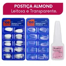 Unha Postiça Almond Branca Transparente Alongamento Nail Design Manicure Efeito em Gel Dafu Realista