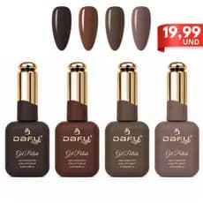 Kit 4 Esmaltes em Gel Dafu Nova Coleção InfinitoGlow Sem Hema/Tpo 12ml Marrom Nude Seca Cabine UvLed