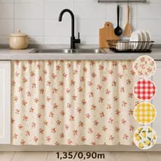 Cortina para Pia Estampada 1,35x0,90m Saia de Pia Cozinha Decoração Lavável