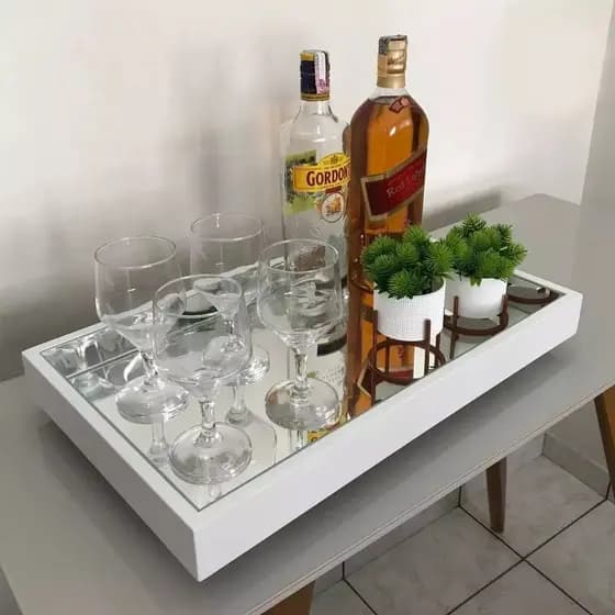 Bandeja Decorativa Espelhada Flutuante para Decoração de Casa