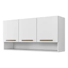 Armário Aéreo Para Cozinha Com 3 Portas E Nicho Espaçoso Cor Branco