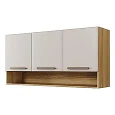 Armário Aéreo Para Cozinha Com 3 Portas E Nicho Espaçoso Cor Cinamomo/Off white