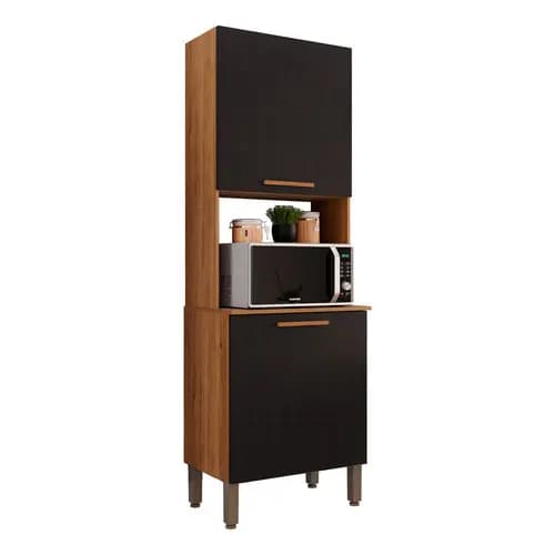 Armário Vertical Paneleiro Cozinha 2 Porta Nicho 3prateleira Cinamomo/Preto