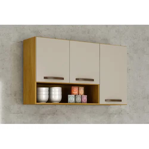 Armário Aéreo Cozinha 3 Portas Com Nicho C/ Nf Envio 24horas Cinamomo/Off white