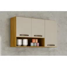 Armário Aéreo Cozinha 3 Portas Com Nicho C/ Nf Envio 24horas Cinamomo/Off white