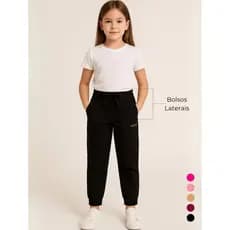 Calça Infantil Menina Jogger Estilo Blogueirinha Tendência Bolsos 2 ao 12 Escola Básica Lisa Inverno