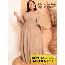 Vestido Longo Plus Size Manga Flare 3/4 Vestido De Festa Plus Size