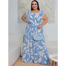 Vestido Plus Size Feminino Longo Com Alça  e Babado Tendencia
