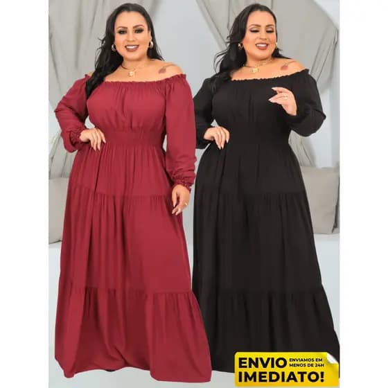 Vestido Longo Plus Size Ciganinha Manga Longa TENDENCIA ENVIO IMEDIATO