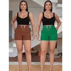 Short Feminino Alfaiataria Social Com Cinto Cintura Alta PROMOÇÃO P ao GG