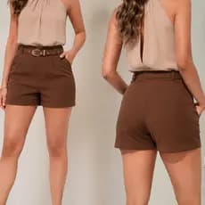 Short Alfaiataria Feminino Com Cinto Forrado Cintura Alta P ao GG ENVIO IMEDIATO